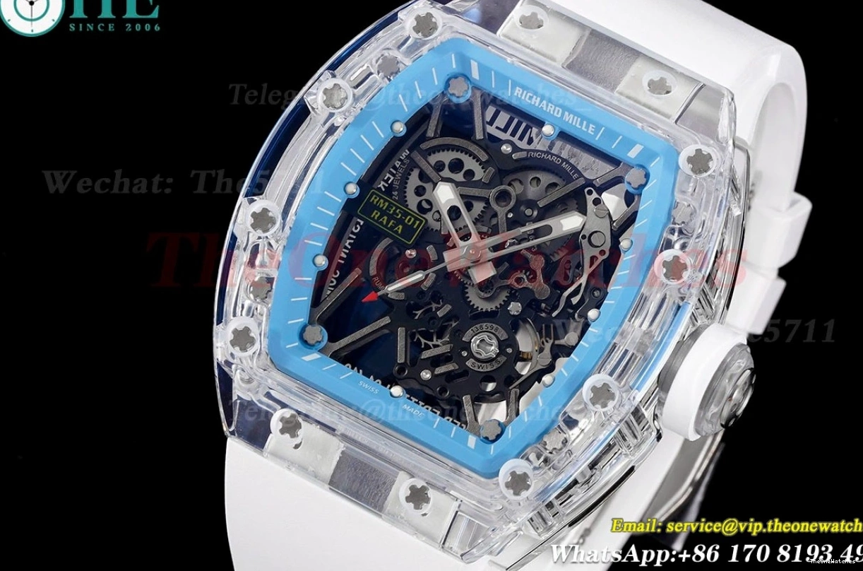 White Blue Rubber With Clone Strap Dial Transparent Skeleton RMSF RM35-01 RMUL2 0127